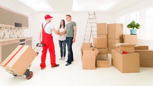 Professional man and van service handling boxes in London