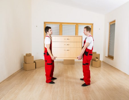 Prepared office boxes and equipment ready for relocation in Bermondsey
